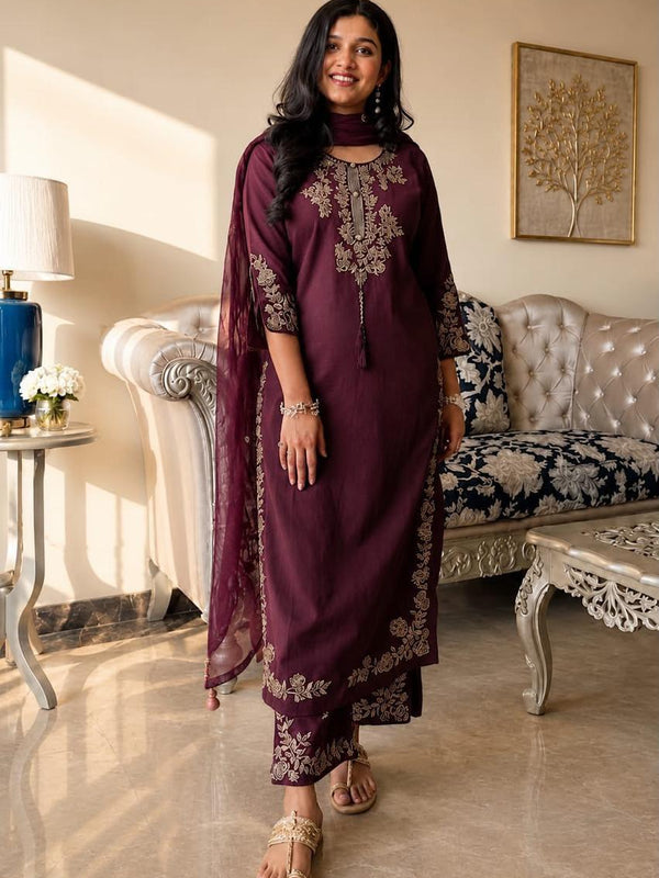 Royal Plum Embroidered Suit Set