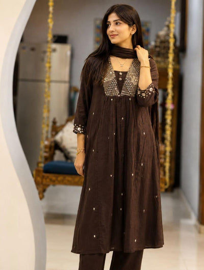Cocoa Charm Anarkali Dress Set