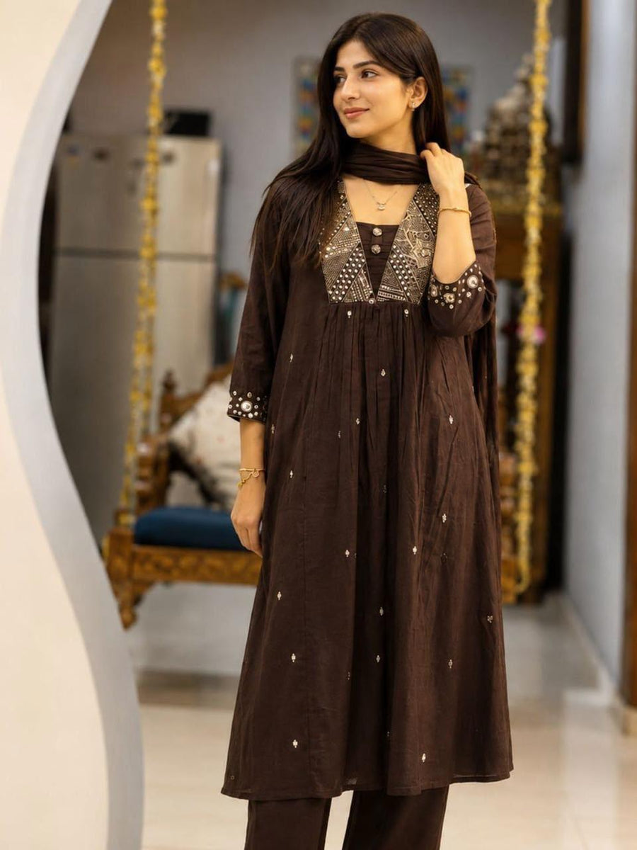Cocoa Charm Anarkali Dress Set