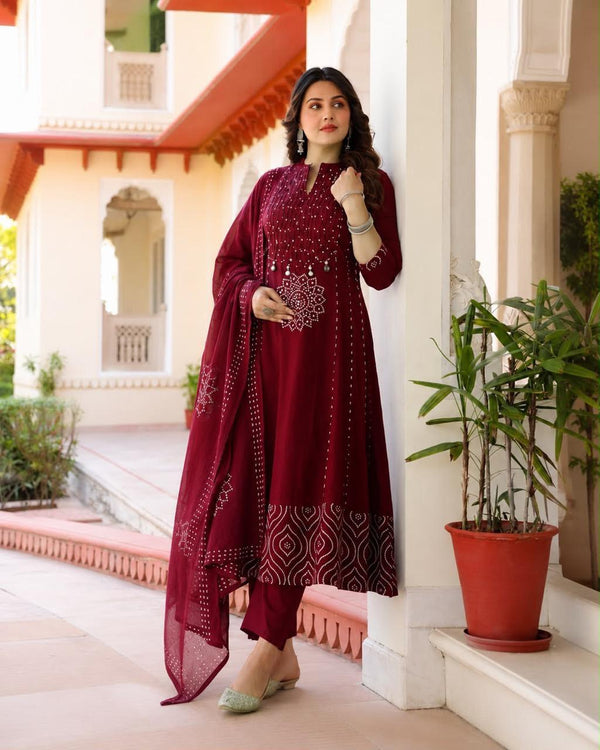 Maroon Heritage Mirror Suit Set