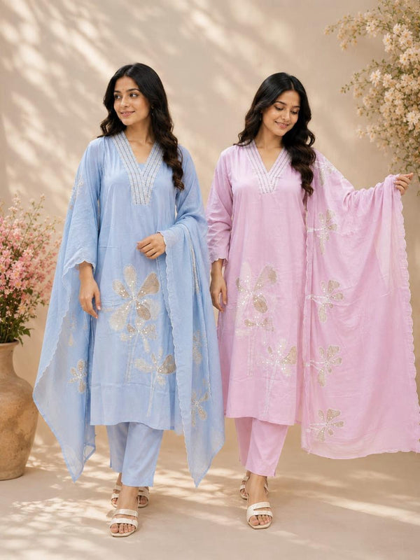 Celeste Bloom Embroidered Suit Set