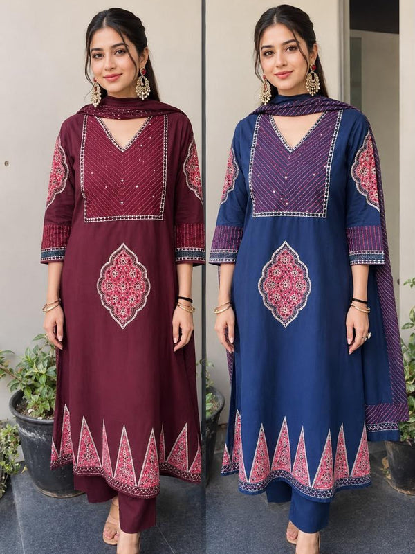 Midnight Grace Embroidered Suit Set