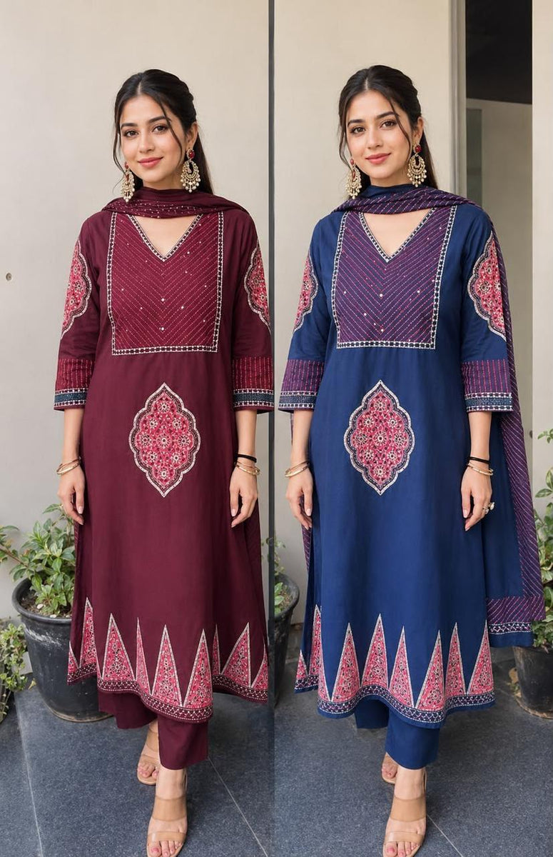 Midnight Grace Embroidered Suit Set